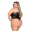 Fantasy Scalloped Eyelash Lace Bustier & Thong Black 2X - Lingerie - Plus/Queen - Hanging