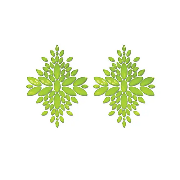 Fantasy UV Reactive Jeweled Pasties - Neon Green O/S - Lingerie - Plus/Queen - Packaged