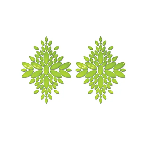 Fantasy UV Reactive Jeweled Pasties - Neon Green O/S - Lingerie - Plus/Queen - Packaged