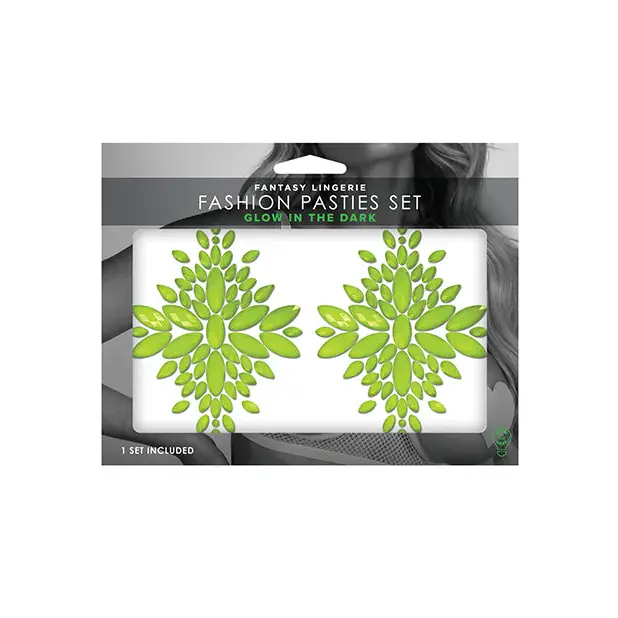 Fantasy UV Reactive Jeweled Pasties - Neon Green O/S - Lingerie - Plus/Queen - Packaged