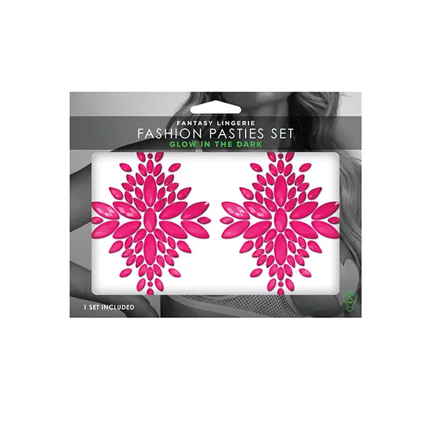 Fantasy UV Reactive Jeweled Pasties - Neon Pink O/S - Lingerie - Plus/Queen - Packaged