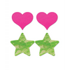 Fantasy UV Reactive Neon Heart & Lace Star Pasties - Pink & Green O/S Pack of 2 - Lingerie - Packaged