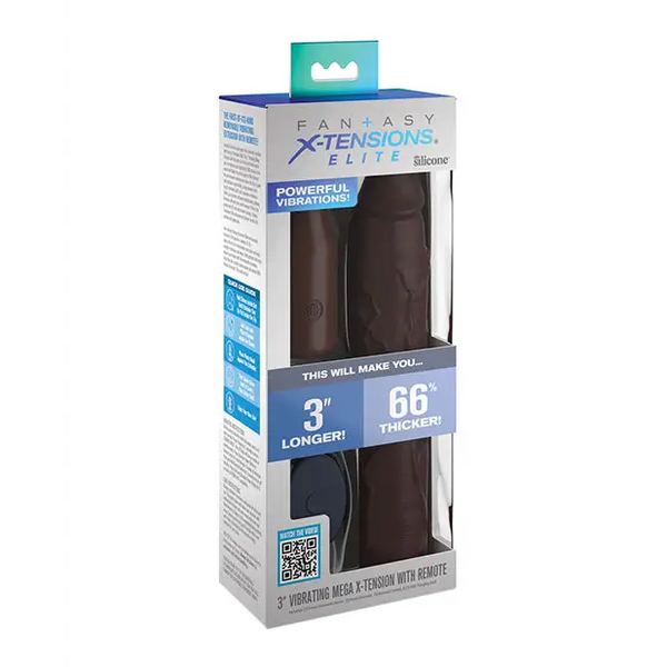 Fantasy X-tensions Elite 9’’ Sleeve Vibrating 3’’ Plug w/Remote - Brown - Penis Enhancement