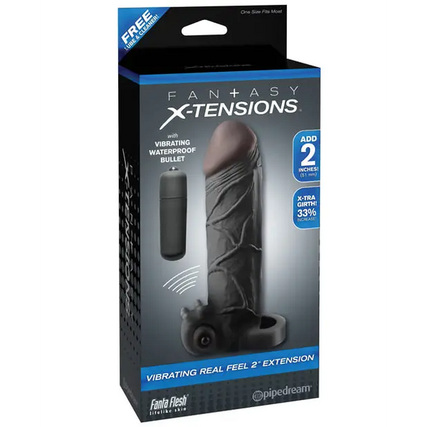 Fantasy X-tensions Vibrating Real Feel 2’’ Extension w/Ball Strap - Black - Penis Enhancement