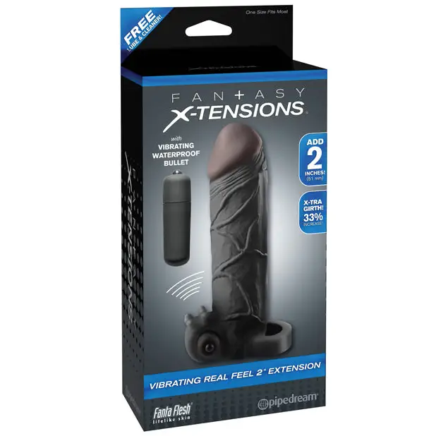 Fantasy X-tensions Vibrating Real Feel 2’’ Extension w/Ball Strap - Black - Penis Enhancement