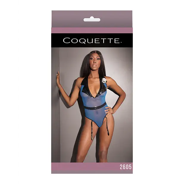 Fashion Mesh Cop Teddy w/Attached Garters Blue O/S - Costumes