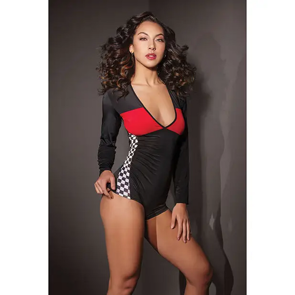 Fashion Stretch Knit Race Car Romper Black/Red O/S - Costumes