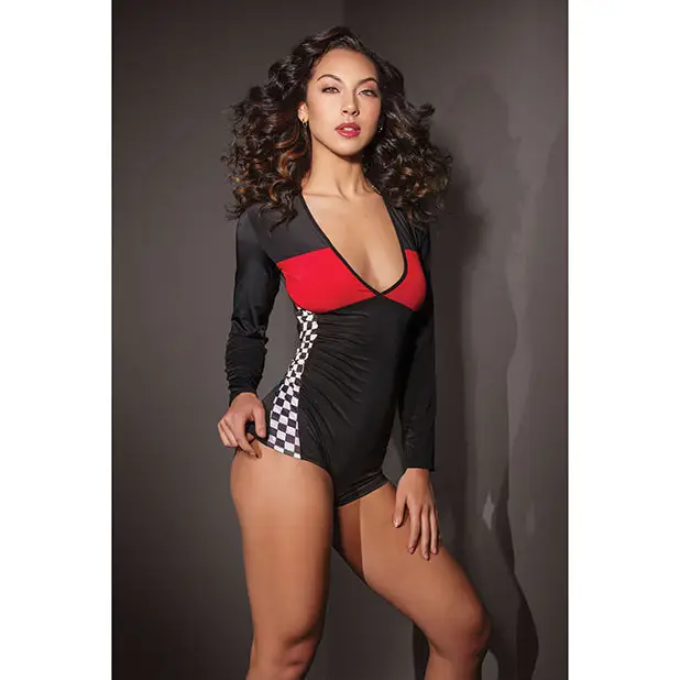 Fashion Stretch Knit Race Car Romper Black/Red O/S - Costumes