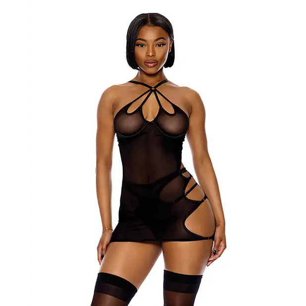 Feeling Butterflies Mesh Chemise w/Panty - Black LG - Lingerie - Hanging