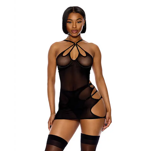 Feeling Butterflies Mesh Chemise w/Panty - Black SM - Lingerie - Hanging