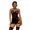 Feeling Butterflies Mesh Chemise w/Panty - Black XL - Lingerie - Hanging
