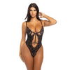 Femi Unlined Underwire Stretch Lace Teddy w/Rhinestone Charm Black SM
