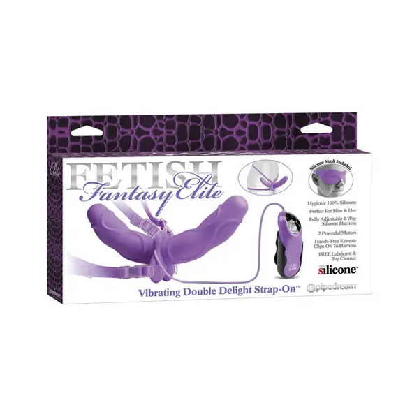 Fetish Fantasy Elite Vibrating Double Delight Strap On - Purple - Strap Ons