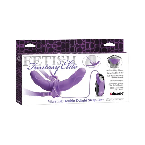 Fetish Fantasy Elite Vibrating Double Delight Strap On - Purple - Strap Ons