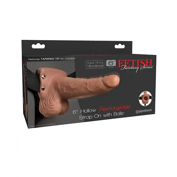 Fetish Fantasy Series 6’’ Hollow Rechargeable Strap On w/Balls - Tan - Strap Ons