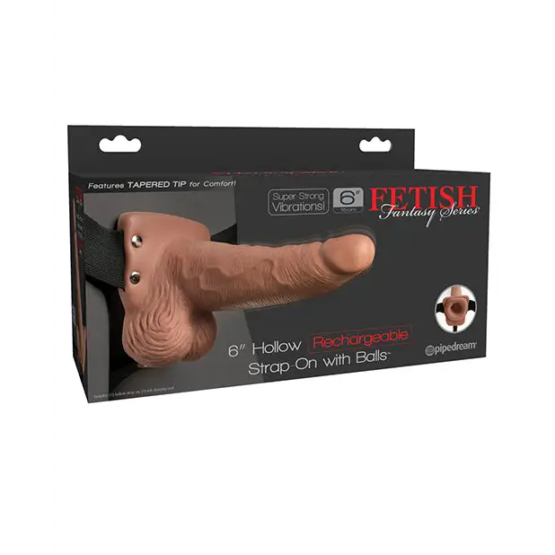 Fetish Fantasy Series 6’’ Hollow Rechargeable Strap On w/Balls - Tan - Strap Ons