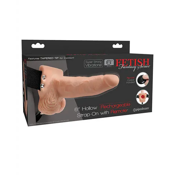 Fetish Fantasy Series 6’’ Hollow Rechargeable Strap On w/Remote - Flesh - Strap Ons