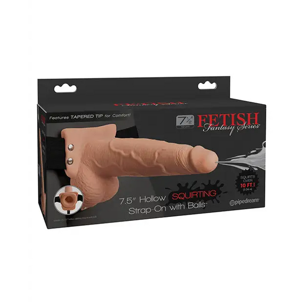 Fetish Fantasy Series 7.5’’ Hollow Squirting Strap On w/Balls - Flesh - Strap Ons