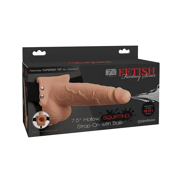 Fetish Fantasy Series 7.5’’ Hollow Squirting Strap On w/Balls - Flesh - Strap Ons