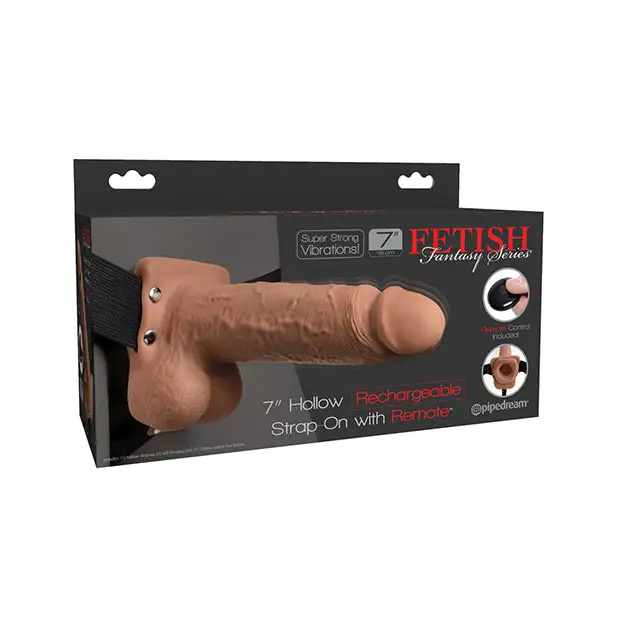 Fetish Fantasy Series 7’’ Hollow Rechargeable Strap On w/Remote - Tan - Strap Ons