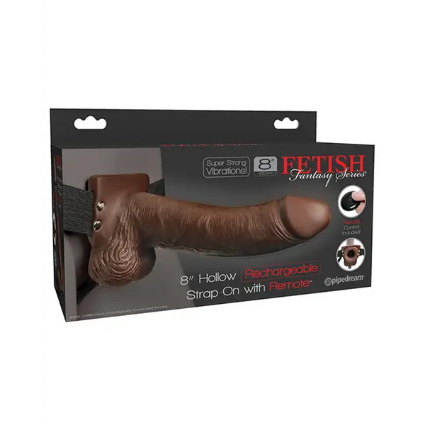 Fetish Fantasy Series 8’’ Hollow Rechargeable Strap On w/Remote - Brown - Strap Ons