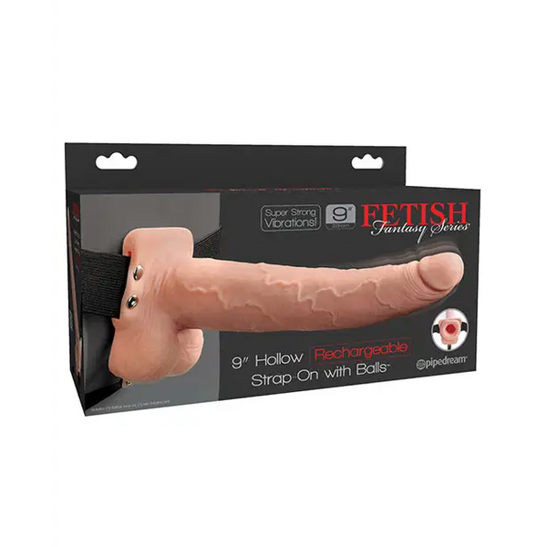 Fetish Fantasy Series 9’’ Hollow Rechargeable Strap On w/Balls - Flesh - Strap Ons