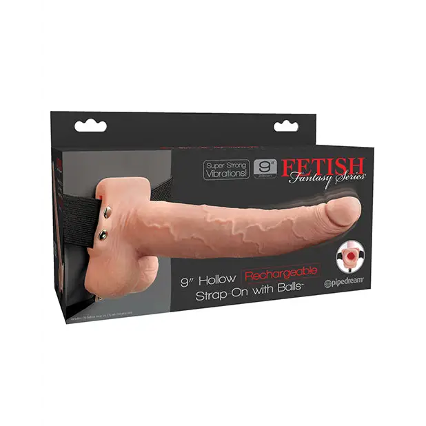 Fetish Fantasy Series 9’’ Hollow Rechargeable Strap On w/Balls - Flesh - Strap Ons
