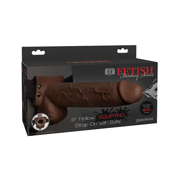 Fetish Fantasy Series 9’’ Hollow Squirting Strap On w/Balls - Brown - Strap Ons