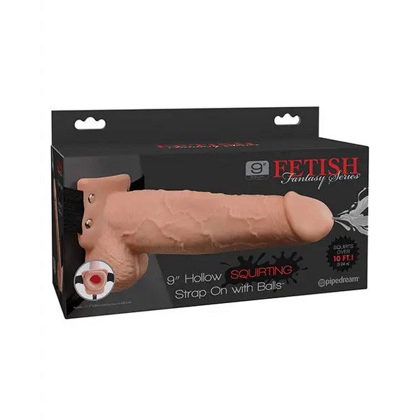 Fetish Fantasy Series 9’’ Hollow Squirting Strap On w/Balls - Flesh - Strap Ons