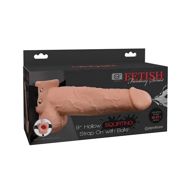 Fetish Fantasy Series 9’’ Hollow Squirting Strap On w/Balls - Flesh - Strap Ons