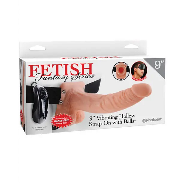 Fetish Fantasy Series 9’’ Vibrating Hollow Strap On w/Balls - Flesh - Strap Ons