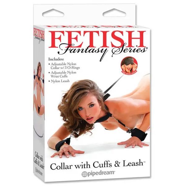 Fetish Fantasy Series Collar w/Cuffs & Leash - Black - Bondage Blindfolds & Restraints
