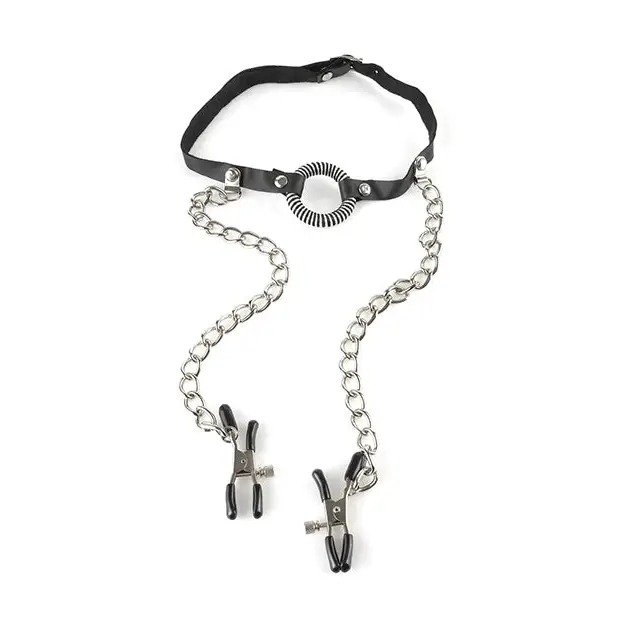 Fetish Fantasy Series O Ring Gag w/Nipple Clamps - Bondage Blindfolds & Restraints