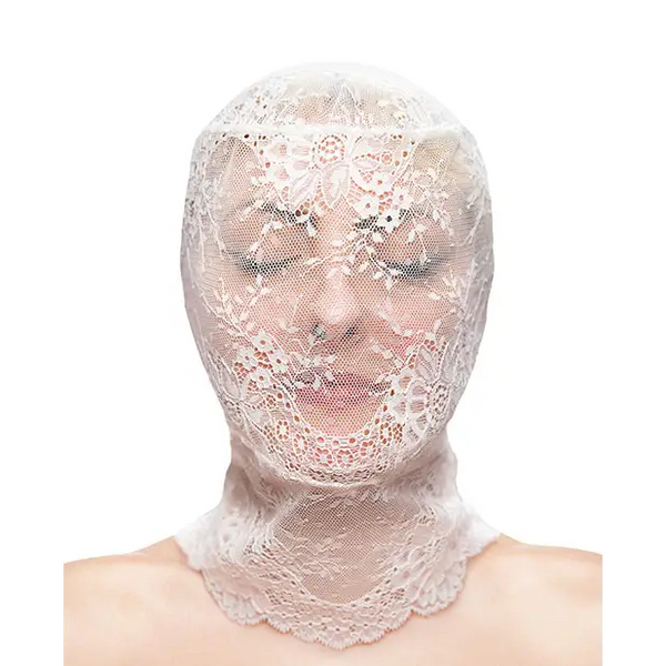 Fetish & Fashion Lace Hood - White - Bondage Blindfolds & Restraints