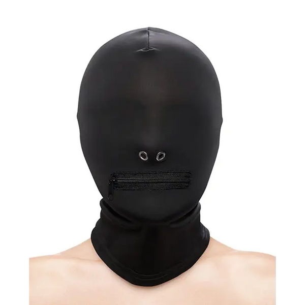 Fetish & Fashion Zippered Mouth Hood - Black - Bondage Blindfolds & Restraints
