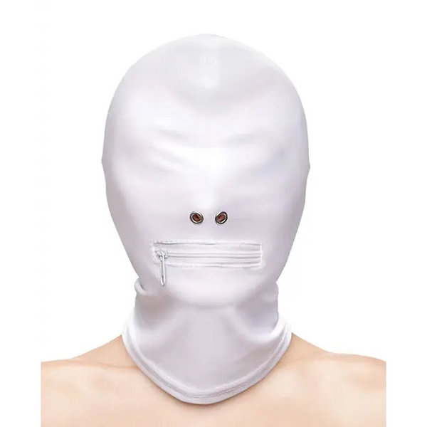 Fetish & Fashion Zippered Mouth Hood - White - Bondage Blindfolds & Restraints