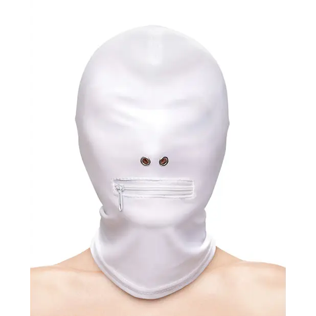 Fetish & Fashion Zippered Mouth Hood - White - Bondage Blindfolds & Restraints