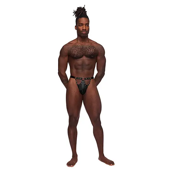 Fetish Jouster Nylon & Spandex Front Ring G-String Black S/M - Lingerie - Packaged