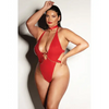 FETISH Submissive V-Plunge Vinyl Teddy w/Removable Chain Harness & Hand Red 1X/2X