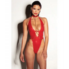 FETISH Submissive V-Plunge Vinyl Teddy w/Removable Chain Harness & Hand Red S/M