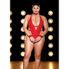 FETISH Submissive V-Plunge Vinyl Teddy w/Removable Chain Harness & Hand Red 1X/2X