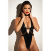 FETISH Submissive V-Plunge Vinyl Teddy w/Removable Chain Harness & Hand Cuff Black S/M - Lingerie - Packaged