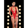 FETISH Submissive V-Plunge Vinyl Teddy w/Removable Chain Harness & Hand Red S/M