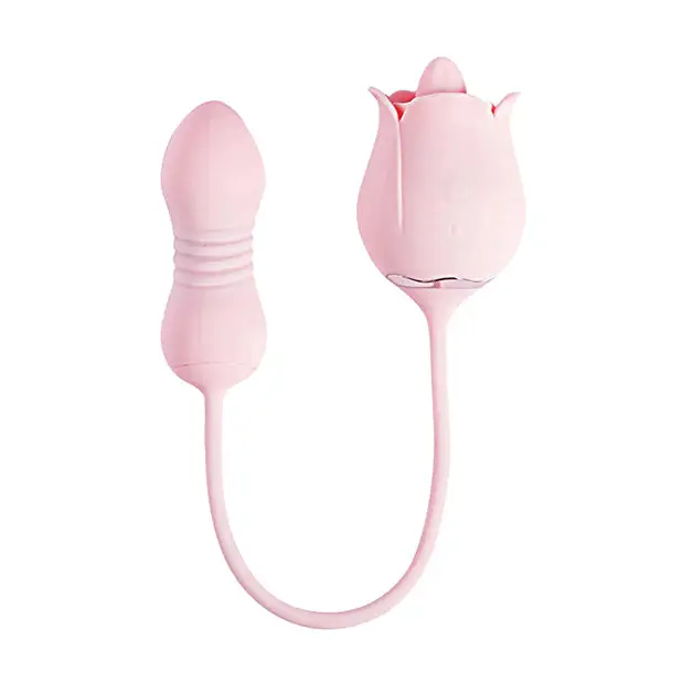 Fiona Plus Rose Clit Licking Stimulator & Thrusting Egg - Pink - Stimulators