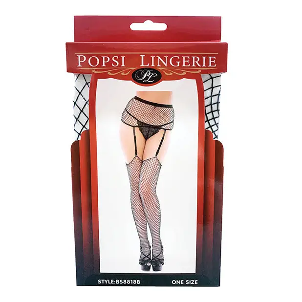Fishnet Garter Pantyhose Black O/S - Lingerie - Packaged