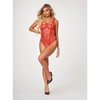 Fishnet Strappy High Cut Leg Teddy Red SM - Lingerie - Hanging