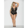 Flame Fetish Soulmate Lace Up Bustier & Wide Band Thong Black 1X/2X - Lingerie - Plus/Queen - Hanging