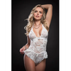 Flared Lace Teddy w/Snap Crotch White O/S - Lingerie - Packaged