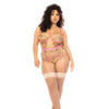 Floral Embroidered Teddy w/Underwire Cup & Garters Pink 3X/4X - Lingerie - Plus/Queen - Packaged