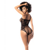 Floral Fishnet Bodysuit Black O/S - Lingerie - Packaged